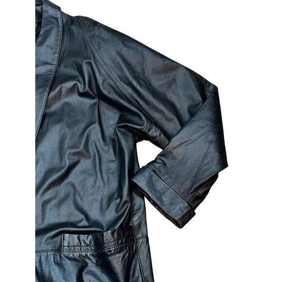 Izzi Womens VTG Leather Trench Coat Size M Black Film Noir Mafia - Picture 6 of 8